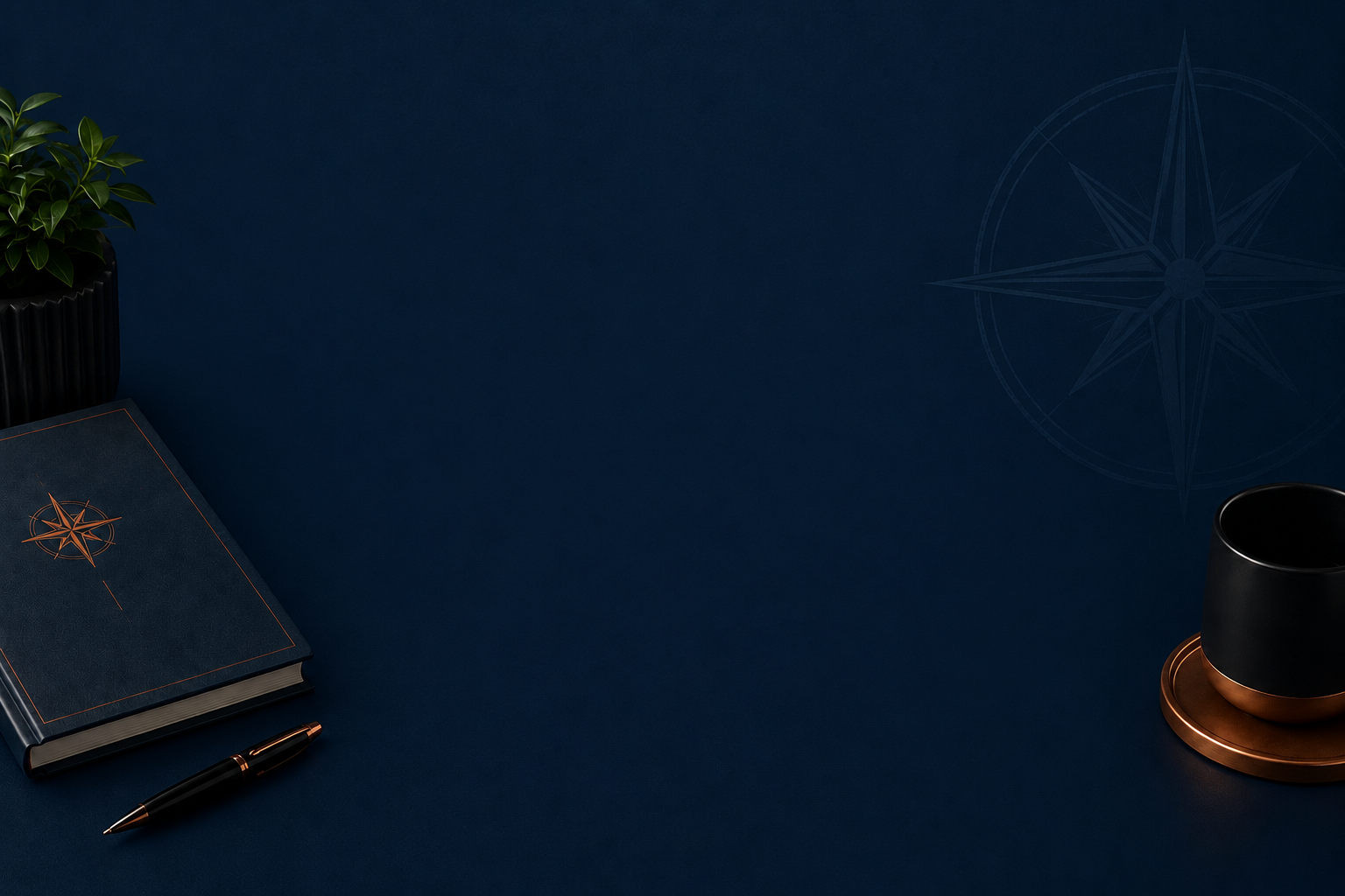 Elevate Advisory Works desk with journal and compass